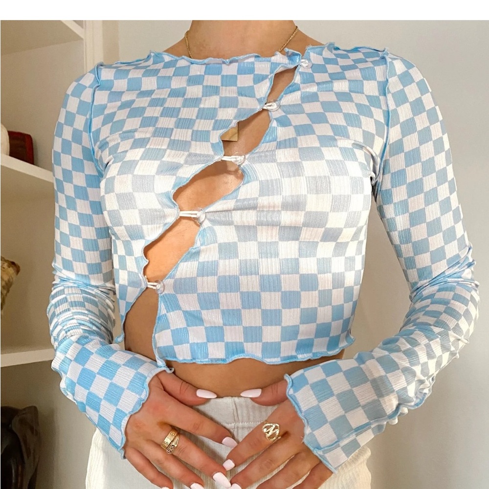 Blue Checkered Women's Top